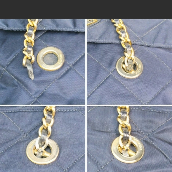 PRADA Gold Chain Bag Shoulder Bag 100% Authentic Navy Blue Crossbody Bag Tote - Picture 9 of 16